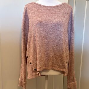 89th & Madison Womens Pink Partially Ribbed Silver Button Accents Sweater Size M